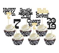 Ephlyn 30 topper per cupcake Straight Outta 2019 glitterati Hello Seven Happy 7th Birthday Cupcake Picks Cheers to 7 Years Decorazioni per torte per 7° compleanno forniture per feste di compleanno