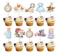 Ephlyn 36 topper per cupcake nel paese delle meraviglie con orologio a forma di fatina Eat Me Cupcake Picks Cat Bunny Try Me Cake Topper Decorazioni per Tea Party Baby Shower Bambini Ragazze