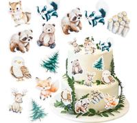 Ephlyn 54 topper commestibili per cupcake a forma di orso, volpe, cervo, procione, fungo, decorazione per feste di compleanno, per baby shower, feste di compleanno, colore: caffè verde