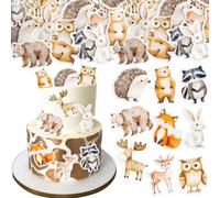 Ephlyn 54 topper commestibili per cupcake, motivo: orso, volpe, cervo, cupcake, procione, decorazione per baby shower, feste di compleanno, colore: caffè arancione