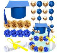 Ephlyn Confezione da 40 decorazioni per torte di laurea classe 2025 con palline di diploma di diploma, fiori, congratulazioni, decorazioni per torte per scuola superiore 2025, forniture di laurea per