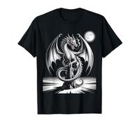 Epic Dragon Fantasy Art with Full Moon Gothic Style Maglietta