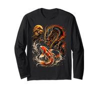 Epic Dragon Koi Fish Moon - Arte Fantasy Giapponese Maglia a Manica