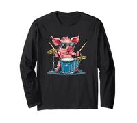 Epic Drumming Pig per un Cool Rock and Roll Show Maglia a Manica