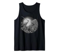 Epic Knight Fighting Dragon Dettagliato Inciso Moonlight Art Canotta