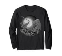 Epic Knight Fighting Dragon Dettagliato Inciso Moonlight Art Maglia a Manica