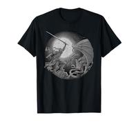 Epic Knight Fighting Dragon Dettagliato Inciso Moonlight Art Maglietta