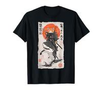 Epic Ninja Cat Equitazione Squalo Divertente Giapponese Ukiyo-e Art Maglietta