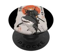Epic Ninja Cat Equitazione Squalo Divertente Giapponese Ukiyo-e Art PopSockets PopGrip Adesivo