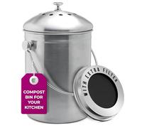 Epica, Secchio per compost da banco da cucina, 5 litri, inodore, con filtri a carbone, da interno, con coperchio, compostiera in acciaio inox per avanzi di cibo e riciclaggio dei rifiuti