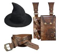 EpicCos Cappello da Strega 3 Pezzi con Cintura Alchemica, Borsellino e 2 Vialetti di Pozione in Sughero, Accessori Cintura da Mago per Fantasy, Rinascimento e Fiere Medievali (Marrone B)