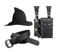 EpicCos Cappello da Strega 3 Pezzi con Cintura Alchemica, Borsellino e 2 Vialetti di Pozione in Sughero, Accessori Cintura da Mago per Fantasy, Rinascimento e Fiere Medievali (Nero B)