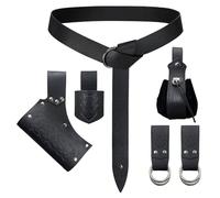 EpicCos Set di 6 Pezzi Cintura Rinascimentale, Costume Medievale con Borsa, Gonna, Portaspada da Escursionismo, Corno Vichingo e Fodero per Cintura, Accessori per Cosplay e Roleplay（Nero A）