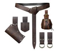 EpicCos Set di 6 Pezzi Cintura Rinascimentale, Costume Medievale con Borsa, Gonna, Portaspada da Escursionismo, Corno Vichingo e Fodero per Cintura, Accessori per Cosplay e Roleplay（Marrone A)