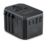 Epicka Adattatore da Viaggio Universale PD Fast Charge, Ricarica Rapida 45W, Adattatore da Viaggio con 3 USB C e 2 USB A, Universale per UE, USA, UK, Thailandia, Australia - Adattatore da Viaggio 105s