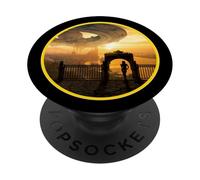 Epico UFO Alieno Sopra Città Con Donna Guardando Da Lontano PopSockets PopGrip Adesivo