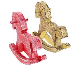 EPIGEIST 2 Pezzi Cavalli Dondolo in Legno Dipinti Decorazioni Vintage per Scrivania Ufficio e Casa Figurine Artistiche Resistenti e Stabili per Tavolo e Vetrina