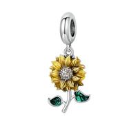 EPIGEIST Bracciale Charm Girasole in Argento con Pendente Fiore Giallo Goccia Smaltata e Zirconi Ciondolo Gioielli Fai da Te per Orecchini Collana e Portachiavi Accessorio Elegante per