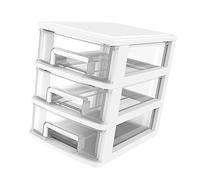 EPIGEIST Mobiletto Portaoggetti Armadio a Cassetti in Plastica Trasparente Bianco Medio a 3 Strati Cassetti Per Ufficio Studio Soggiorno Organizer Cosmetici Contenitore Portaoggetti Portatile