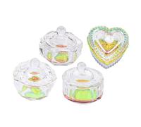 EPIGEIST Tazza di Cristallo per Unghie e Liquidità per Manicure, Set da 4 Pezzi Coperchio, Forme Decorate (cuore, Esagono, Ottagono, 12 Facce), Vetro Resistente, per Nail Art Professionale