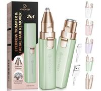 Epilatore per sopracciglia e peli del viso per donna: Rasoio elettrico 2 in 1 per il viso e le sopracciglia - luce LED integrata per la rimozione dei peli del viso delle labbra (Verde)