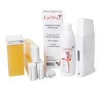 EpilWax - Kit scalda cera per depilazione professionale con 4 ricariche Roll on Cera Miele, 100 x strisce di depilazione e olio dopo la depilazione - Gamma Royal Basic