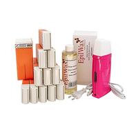 EpilWax Royal Depilatory Kit completo di: Scaldacera professionale, 12 Roll-On di cera da 100 ml di Argan 100 strisce depilatorie, 1 flacone di olio dopocera da 250 ml - (Royal Argan Series 12)