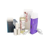 EpilWax Royal Depilatory Kit completo di: Scaldacera professionale, 4 Roll-On di cera da 100 ml di Azulene 100 strisce depilatorie, 1 flacone di olio dopocera da 250 ml - (Royal Azulene Series 4)