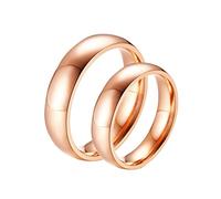 Epinki 2 Pezzi Anello Acciaio Coppia, 5MM Lucido Oro Rosa Anelli Fedina Donna Misura 17 & Uomo Misura 25