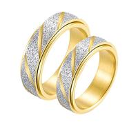Epinki 2 Pezzi LGBT Anelli, Anello Coppia 6MM Anello Rotante Opaco Oro Acciaio Inossidabile Anelli Fascia Donna Misura 12 & Uomo Misura 14