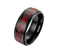 Epinki 8MM Anelli Inox, Anello Ingranaggio Meccanico Rosso Nero Anello di Matrimonio per Uomo Misura 25