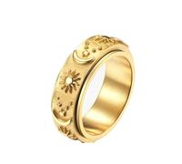 Epinki 8MM Anello Uomo Inossidabile, Anello Stella Luna Sole Rotante Oro Anello Antistress Misura 25