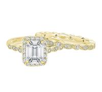 Epinki Anelli Anniversario in Argento 925 per Donna, Set di 2 Anelli 6X8mm 2ct Zirconi Rettangolare Oro Fascia Taglia 25