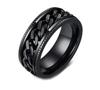 Epinki Anelli Anti Stress, 8MM Catena ad Anello Rotante Argento/Nero/Blu per Uomo Acciaio Inossidabile Anello Anti Ansia