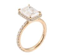 Epinki Anelli Donna Fedine Oro Giallo 18k 750 4 Punte con Moissanite Rettangolare da 5x7mm Anelli da Fidanzamento Misura 26