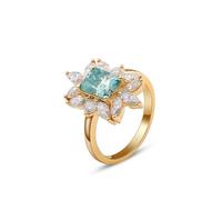 Epinki Anelli Donna Fidanzamento Oro Giallo 585 Fiore con Moissanite Rettangolare da 2ct Fedina Anello Taglia 26