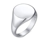 Epinki Anelli Fidanzamento Acciaio, Anello 14MM Sigillo Rotondo Lucido Argento per Donna Anello Promessa di Matrimonio Misura 14
