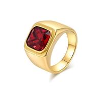 Epinki Anelli in Acciaio Inossidabile per Uomo 16mm, Semplice Largo con Pietra Rossa Oro Anello Anniversario Gioielli Taglia 30