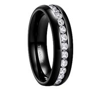 Epinki Anelli in Titanio per Donna e Uomo 7mm, Eternity con Zirconi Bianchi Nero Anello Anniversario Matrimonio Taglia 14