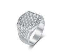 Epinki Anelli per Uomo in Acciaio Inossidabile 19mm, Hip Hop Largo con Zirconi Bianchi Argento Anelli Anniversario Matrimonio Misura 30