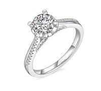Epinki Anelli Semplici Donna Oro Bianco 14k 585 Moissanite Rotonda Classica a 4 Punte da 1ct Anelli Misura 26