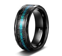 Epinki Anelli Tungsteno per Uomo e Donna 8mm, Intarsio in Opale Progetto del Cielo Stellato Blu Nero Anello Fede Misura 22