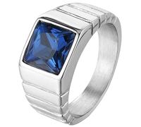 Epinki Anello Acciaio Inossidabile per Uomo Pietra a Strisce Zirconi Cubici Argento con Pietra Blu Biker Anello Punk Hip-Hop Taglia 20