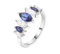 Epinki Anello Donna Fedina Oro Bianco 14k Zaffiro Laboratorio e Moissanite Anelli Gioielli con Pietra Taglia 14