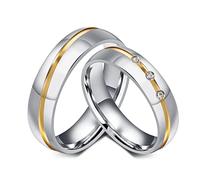 Epinki Anello Fede Acciaio, Anello 6MM Bicolore Argento Oro per Coppia Anello della Amicizia Donna Misura 12 & Uomo Misura 20