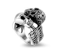 Epinki Anello Fidanzamento Uomo Acciaio Inossidabile 18.3MM Teschio Vintage con Fiore Argento Gioielli Misura 20