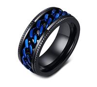 Epinki Anello Girevole, 8MM Catena ad Anello Rotante Blu Argento per Uomo Acciaio Inossidabile Anello Antistress Misura 20