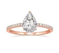 Epinki Anello in Argento 925 per Donna, Elegante Zirconi a Goccia da 6X9mm e 1.5 ct Oro Rosa Anello a Fascia Gioielli Misura 17
