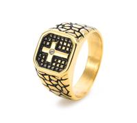 Epinki Anello Uomo 13mm Sigillo in Rilievo a Croce con Texture Crepa | Acciaio Inossidabile, Gioielli