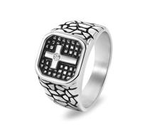 Epinki Anello Uomo 13mm Sigillo in Rilievo a Croce con Texture Crepa | Acciaio Inossidabile, Gioielli